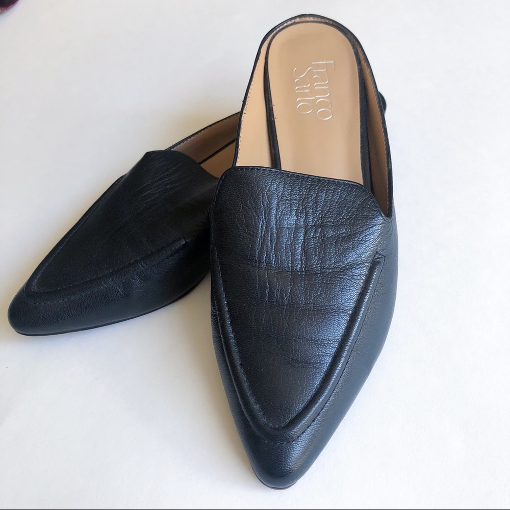 Franco Sarto black leather slip on loafers